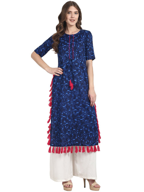 Buy Nayo Women Green & Navy Blue Printed Kurta With Skirt - Kurta Sets for  Women | Blue printed skirt, Nice dresses, Dress